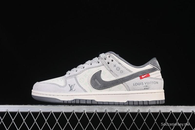 حذاء تزلج نايك SB Dunk Dunk Low LV Collaboration باللون الرمادي والأبيض المزدوج Swoosh الذكرى السنوية الراقية ذات القمة المنخفضة المخصصة - CX5050-Y20