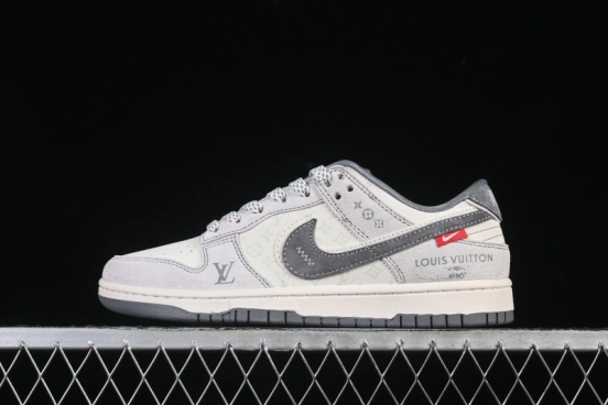 حذاء تزلج نايك SB Dunk Dunk Low LV Collaboration باللون الرمادي والأبيض المزدوج Swoosh الذكرى السنوية الراقية ذات القمة المنخفضة المخصصة - CX5050-Y20