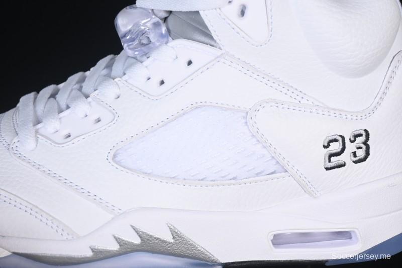 حذاء كرة السلة نايك اير جوردان 5 ريترو جوردان أبيض معدني - HQ7978-103