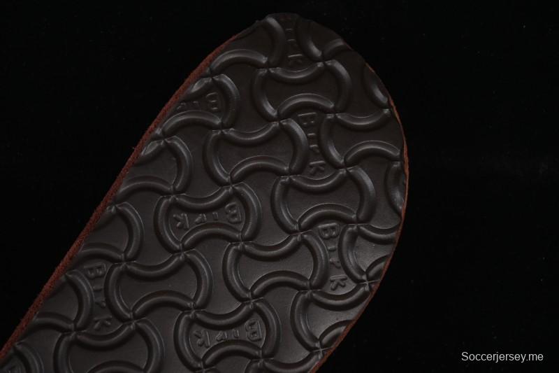 سلسلة صنادل بيركنستوك بجزء علوي من الجلد الناعم ونعل وسطي من المطاط الفلين - نبيذ أحمر