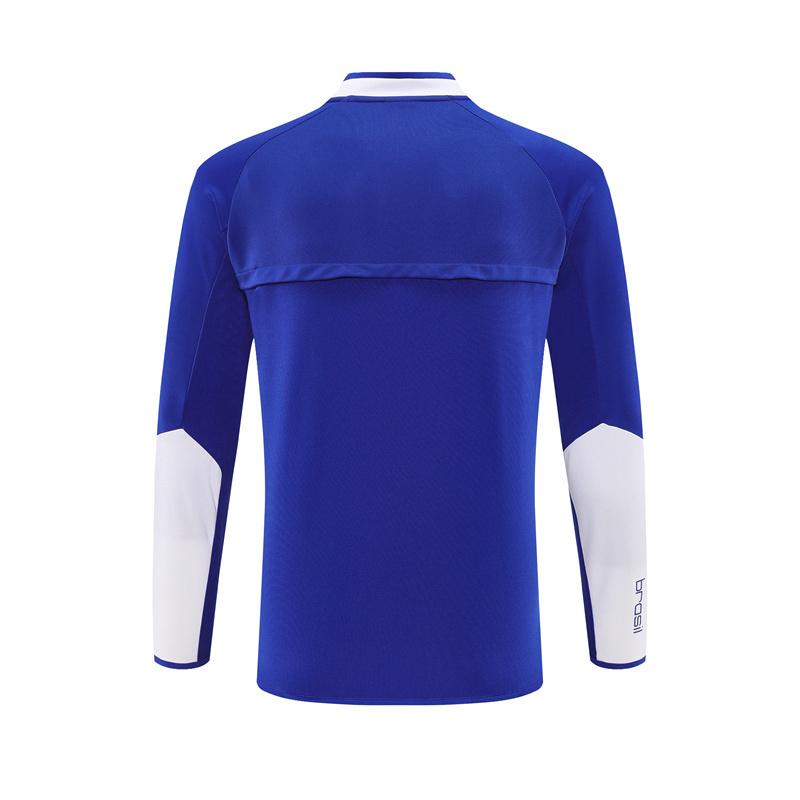 2002 Brazil Color Blue Half Zipper Jacket+Long Pants