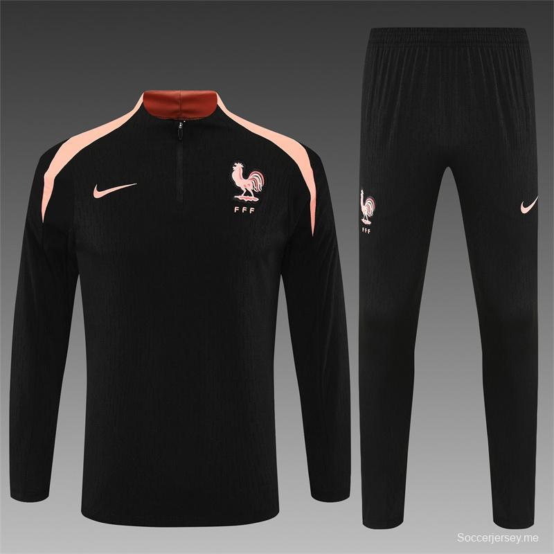 Player Version 25/26 France Black Half Zipper Jacket+Long Pants