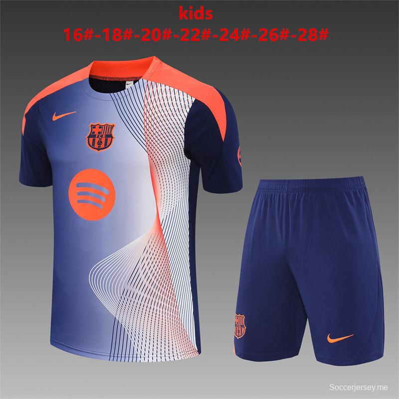 25/26 Kids Barcelona Royal Blue Camouflage T90 Short Sleeve Jersey+Shorts