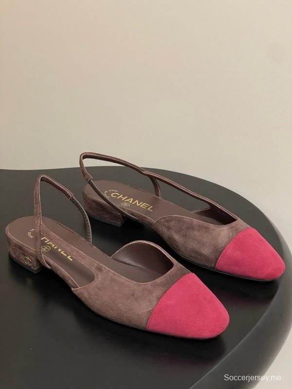 Chanel Sling-back Two-tone Suede Slingback Sandals Flat/Block Heel - KFY00280