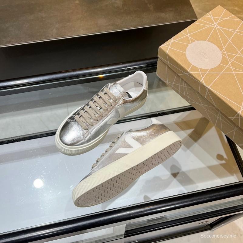 VEJA Classic White Sneakers V Logo Lace-Up Retro Flat Platform Casual Sports Shoes - LY00220/LY00230