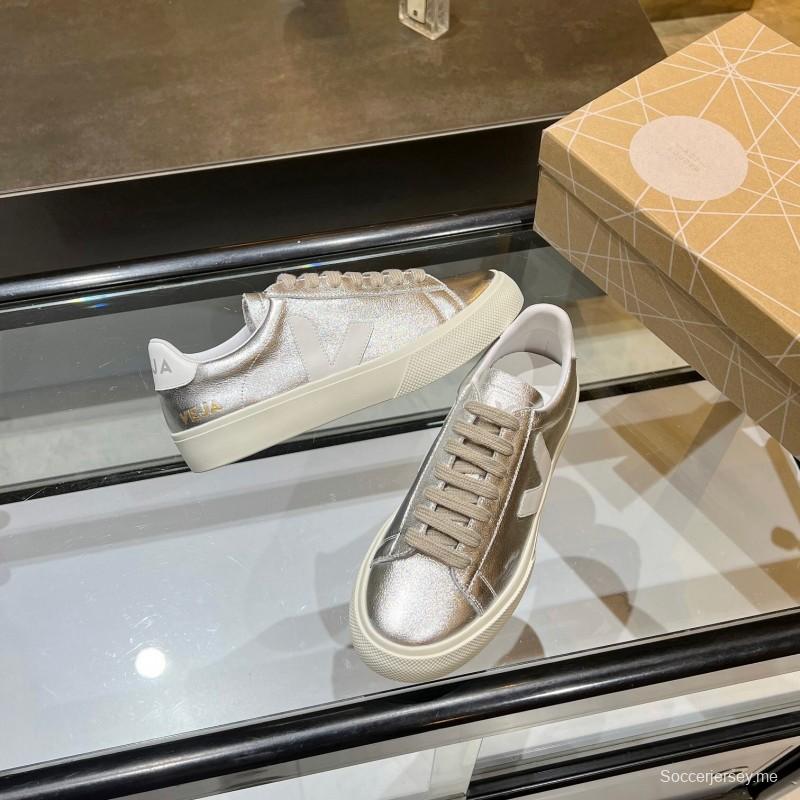 VEJA Classic White Sneakers V Logo Lace-Up Retro Flat Platform Casual Sports Shoes - LY00220/LY00230