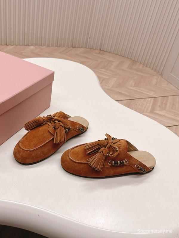 Miu Miu Fall/Winter 2025 Tassel Loafer Mule with Bead Accents - LY00320