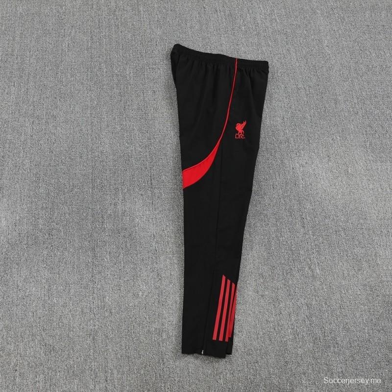 25/26 ليفربول أسود S-2XL أسود جاكيت نصف سحاب + بنطلون طويل + بنطلون طويل