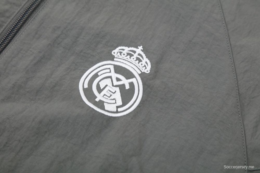25/26 ريال مدريد رمادي S-3XL سترة نصف سحاب + بنطلون طويل + بنطلون طويل