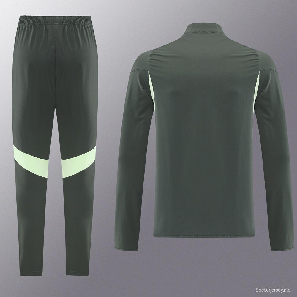25/26 ريال مدريد جاكيت أخضر داكن نصف سحاب أخضر + بنطلون طويل S-3XL