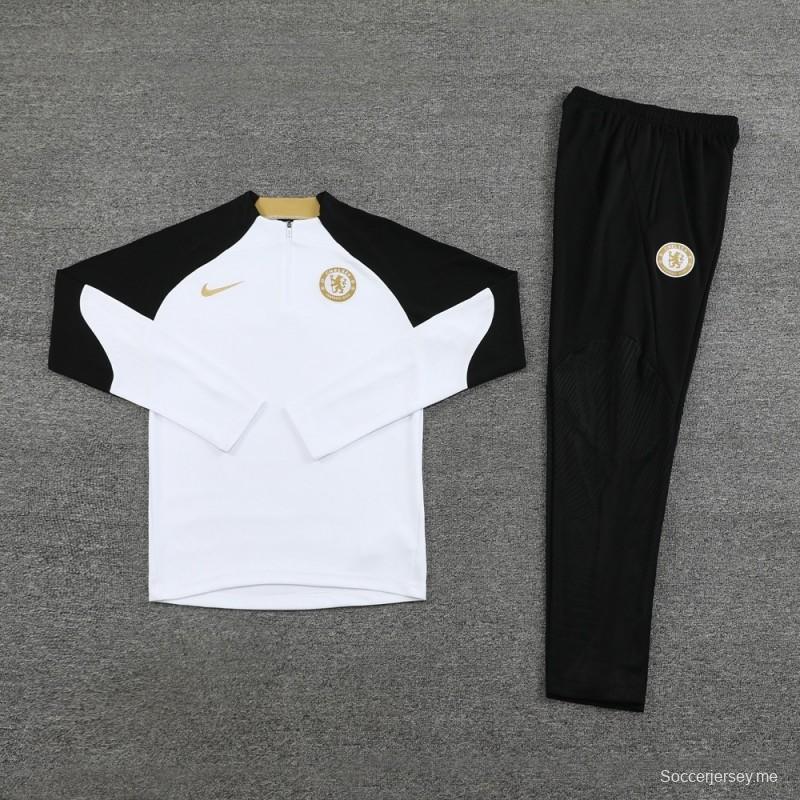 25/26 تشيلسي جاكيت تشيلسي أبيض نصف سحاب + بنطلون طويل + بنطلون طويل