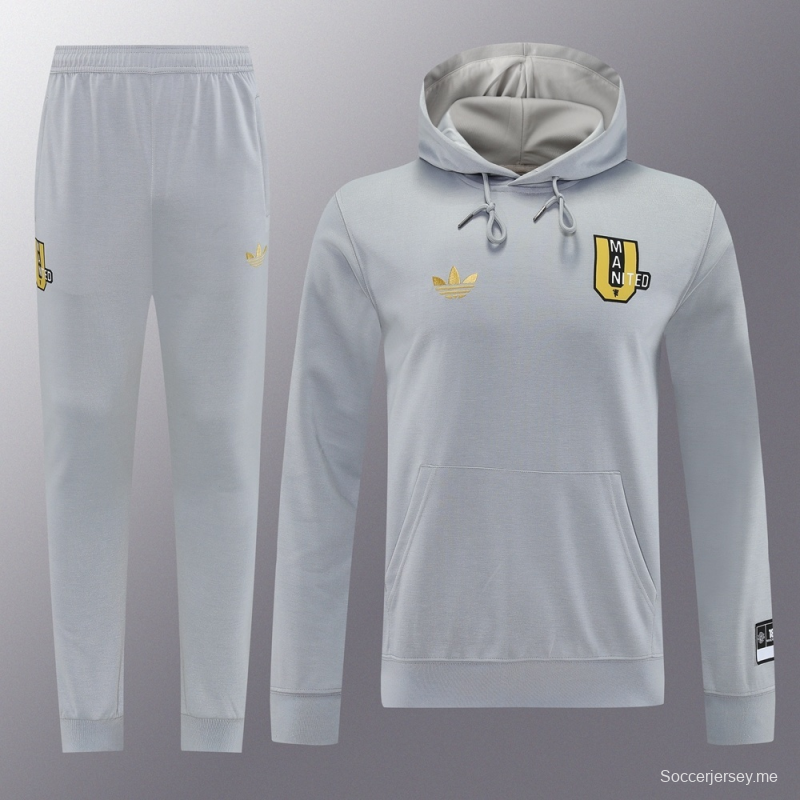 25/26 مانشستر يونايتد جاكيت نصف سحاب رمادي + بنطلون طويل S-2XL