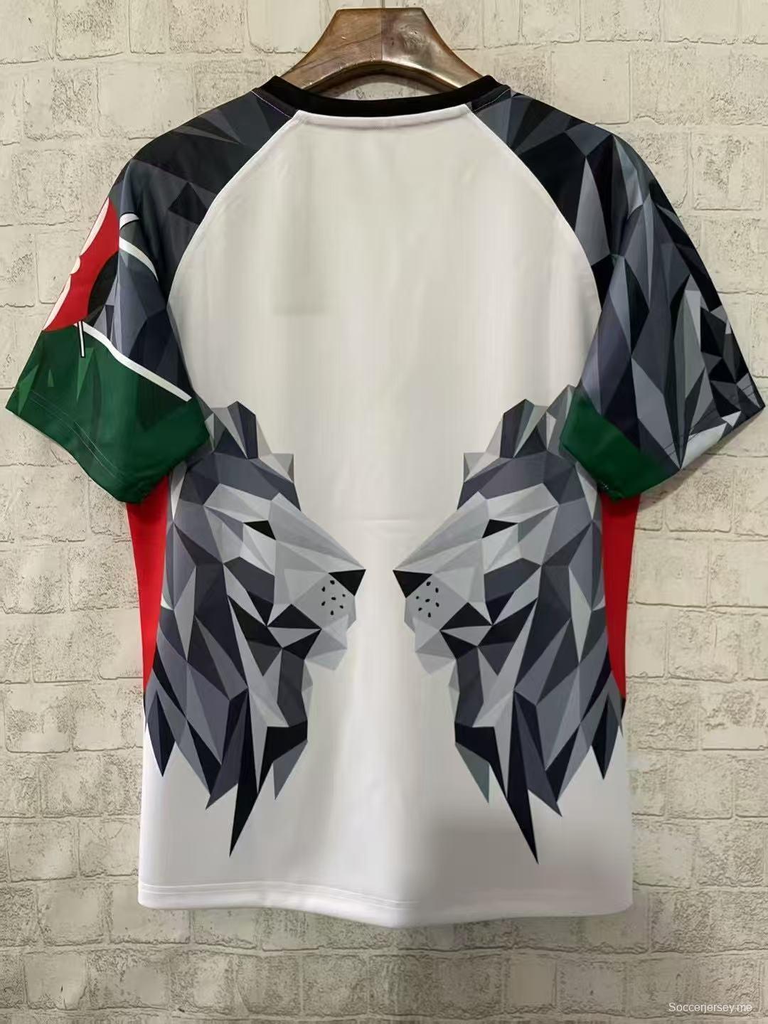 2026 قميص أسد كينيا الأبيض الهندسي 2026