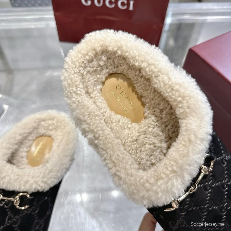 Gucci 2025/SS Autumn Winter New Suede Leather Horsebit Women's Wool Loafers - LY00260