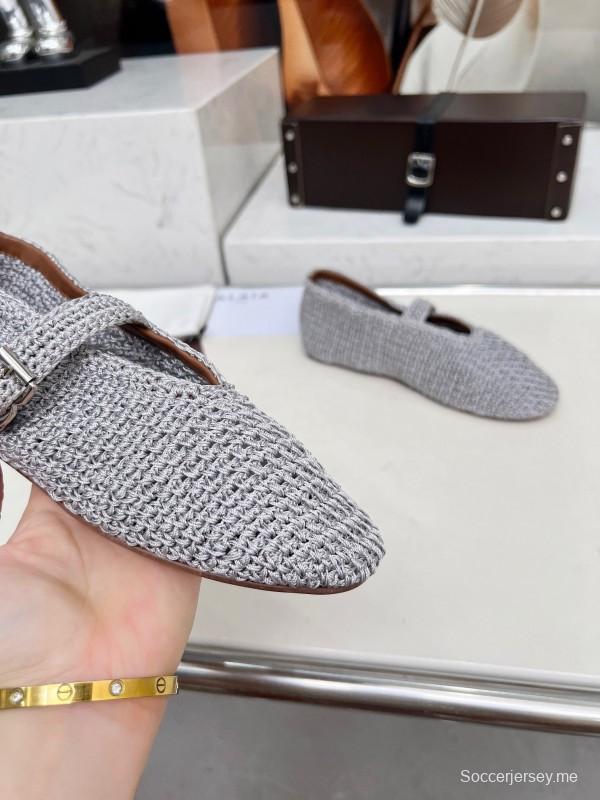 Alaia 2025/SS Knit Ballet Dance Shoes with Inner Cushioning and 0.8CM Height Increase - LY00310