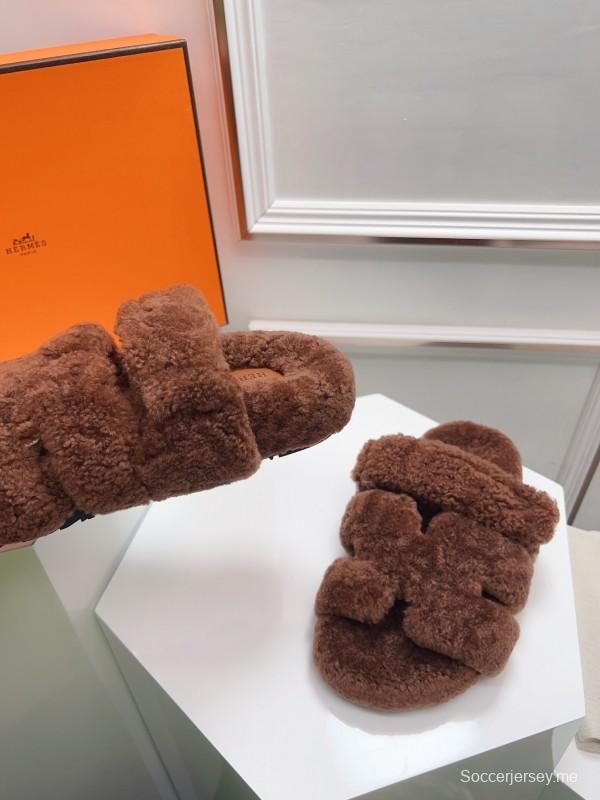 H Erjia Wool Slippers with Genuine Fur and TPU Sole - LY00270