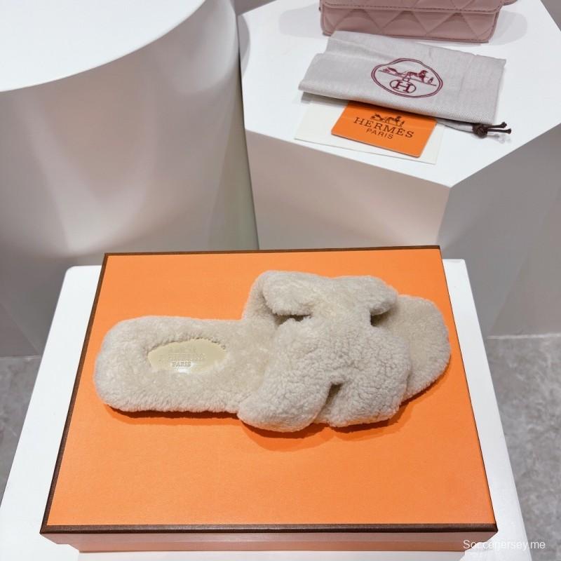 H Teddy Wool H Slippers Flat Sole Winter Collection - LY00240