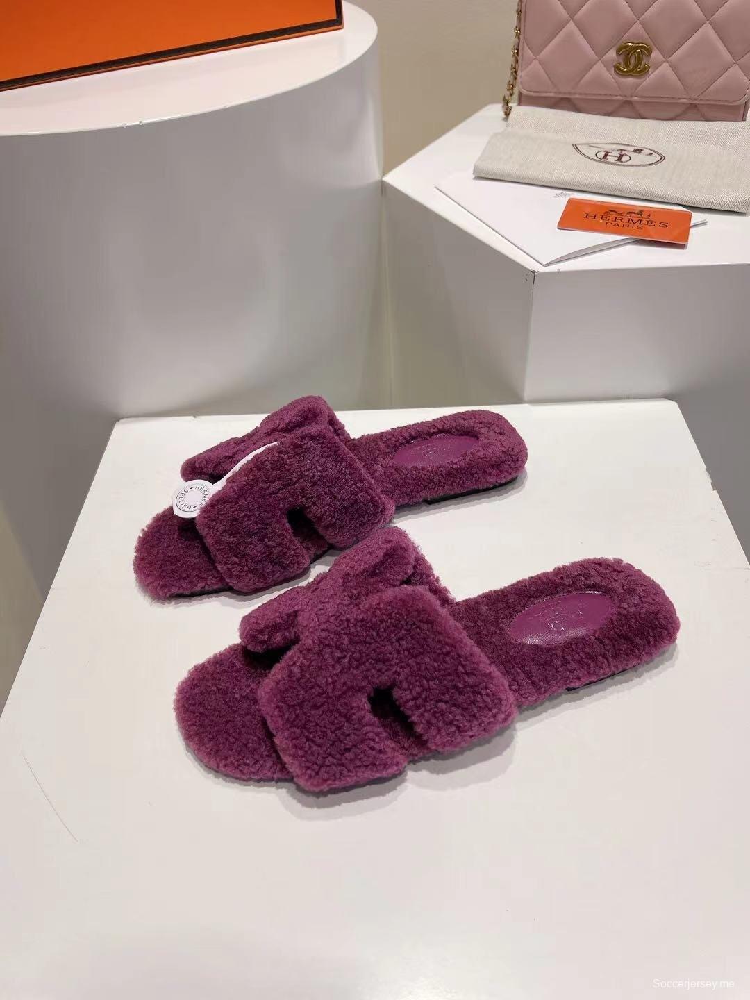 Hermès Teddy Wool Flat Slippers for Autumn Winter - LY00240