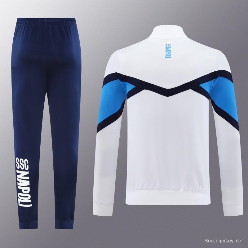 25/26 نابولي جاكيت أبيض بسحاب كامل + بنطلون طويل + بنطلون طويل