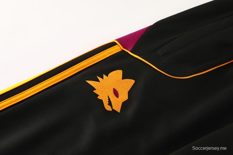 25/26 روما جاكيت أسود كامل بسحاب أسود + بنطلون طويل + بنطلون طويل