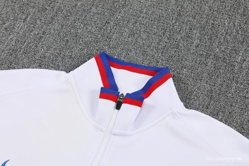 2026 إنجلترا 2026 جاكيت إنجليزي أبيض كامل بسحاب كامل + بنطلون طويل