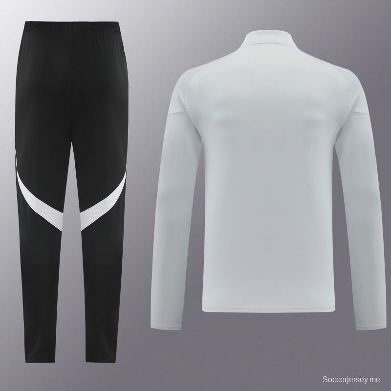 25/26 أديداس سترة رياضية بسحاب كامل رمادي فاتح + بنطلون طويل + أديداس 25/26