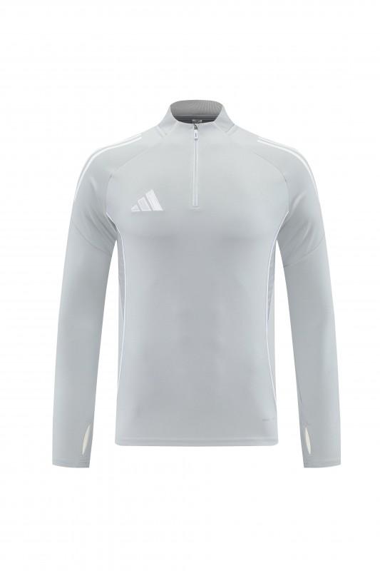 25/26 أديداس سترة رياضية بسحاب كامل رمادي فاتح + بنطلون طويل + أديداس 25/26