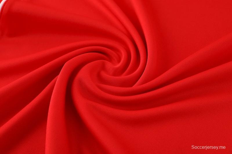 25/26 أديداس سترة رياضية بسحاب كامل أحمر/أبيض + بنطلون طويل + جاكيت أديداس أحمر/أبيض