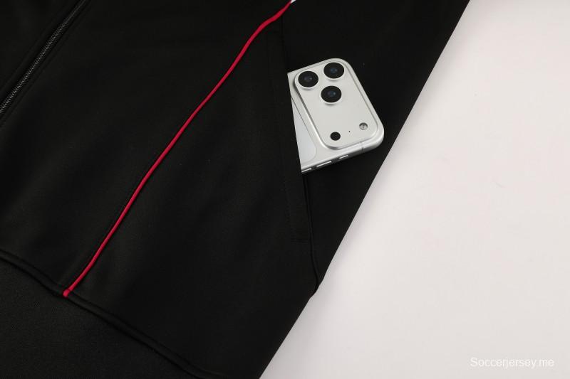 25/26 نادي ليفربول لكرة القدم سترة رياضية بسحاب كامل أسود + بنطلون طويل + سترة رياضية + بنطلون طويل