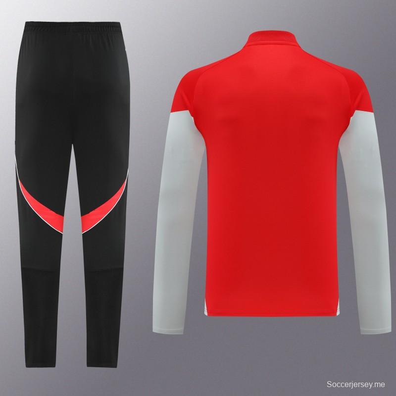 25/26 أديداس سترة رياضية بسحاب كامل أحمر/أبيض + بنطلون طويل + جاكيت أديداس أحمر/أبيض