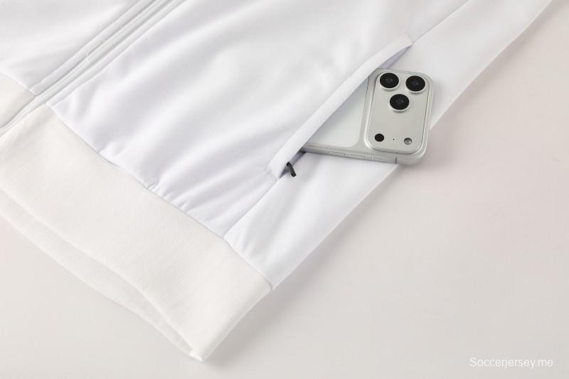 25/26 نابولي جاكيت رياضي أبيض بسحاب كامل + بنطلون طويل + جاكيت أبيض