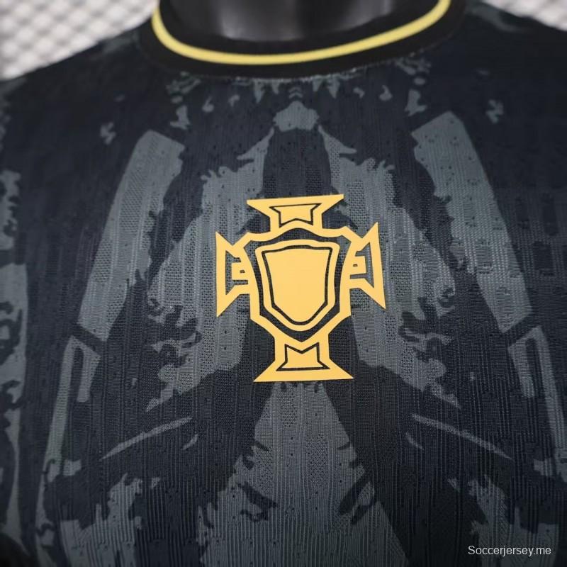 2026 نسخة اللاعبين البرتغال رمادي غامق مع نمط رسومي تجريدي قميص