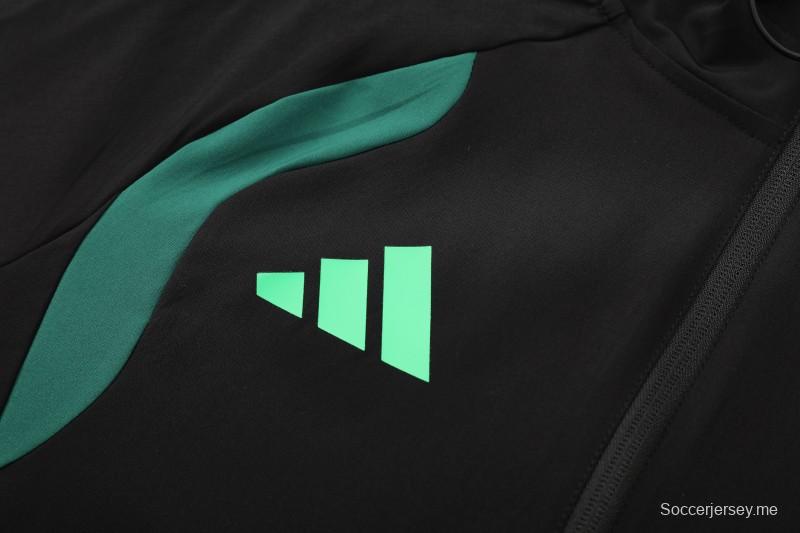 26/27  طقم رياضي مكسيكي باللونين الأسود والأخضر الداكن مع سترة بغطاء رأس وسحاب كامل + بنطال طويل