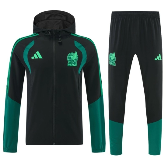 26/27  طقم رياضي مكسيكي باللونين الأسود والأخضر الداكن مع سترة بغطاء رأس وسحاب كامل + بنطال طويل