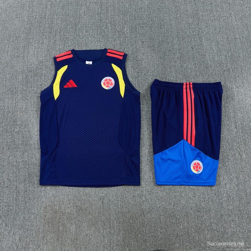 26/27  طقم من سترة تدريب بلا أكمام وشورت باللون الأزرق الداكن من كولومبيا