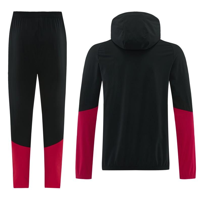 26/27 بلجيكا  طقم رياضي بلون أسود مع سترة بغطاء رأس وسحاب كامل + بنطال طويل
