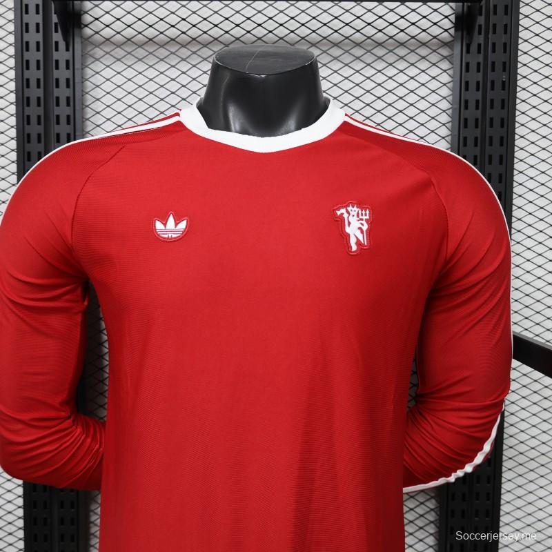 قميص لاعب مانشستر يونايتد الأحمر طويل الأكمام من طراز Adidas Originals Retro، الإصدار الخاص، نسخة 2026