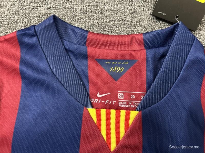 قميص برشلونة للأطفال طراز ريترو 14/15 ذو الأكمام الطويلة
