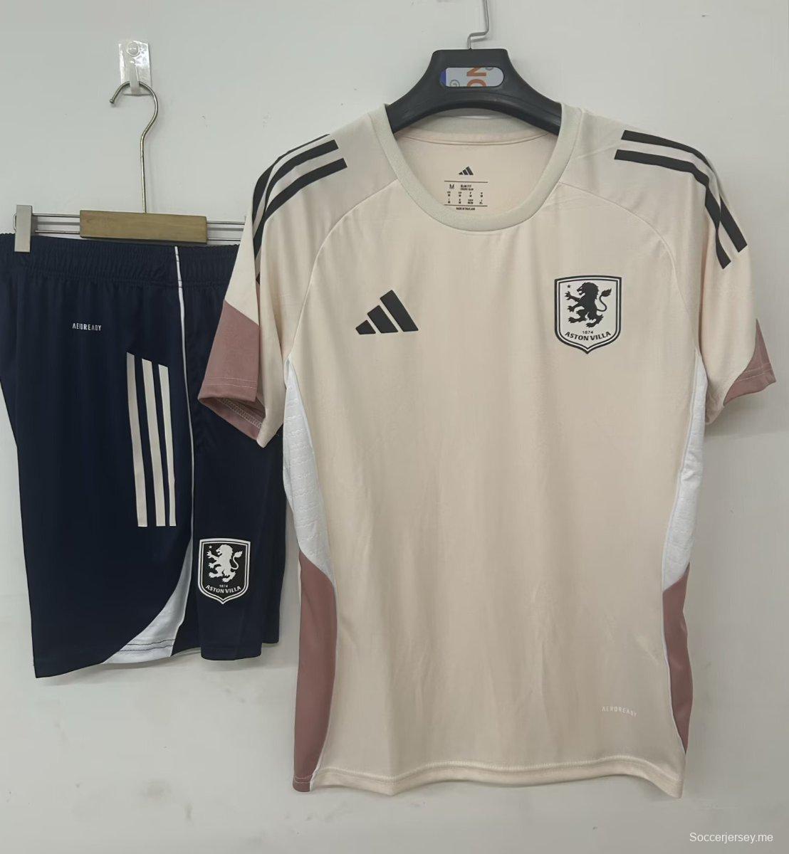 25/26 قميص أستون فيلا قبل المباراة قميص كاكي + شورت قصير