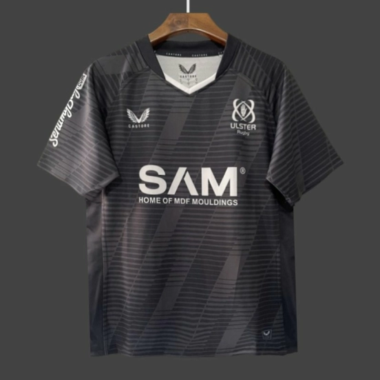 25/26 قميص أولستر للرجبي أسود بنمط مخطط أفقي