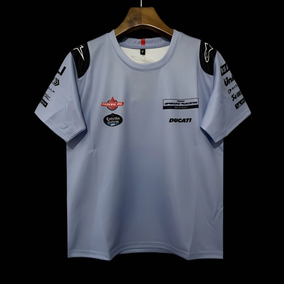 2025 F1 جريسيني سباق دوكاتي 2025 أزرق فاتح مع تي شيرت كتف أسود