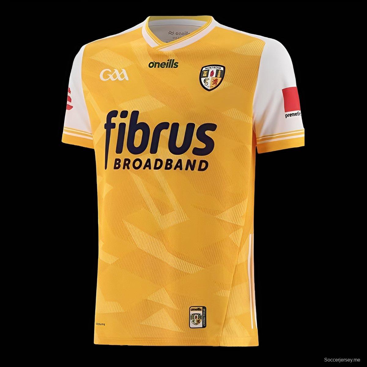2026 قميص أنتريم GAA أصفر بأكمام بيضاء 2026