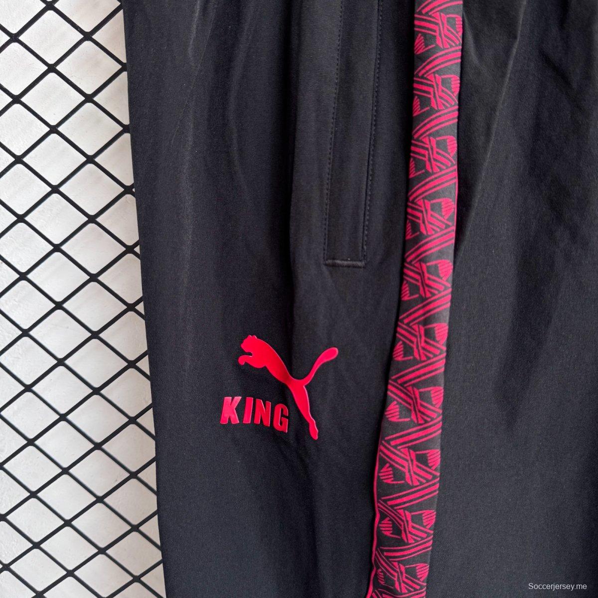 25/26 ميلان ميلان سترة واقية بسحاب كامل أسود/وردي + بنطال طويل