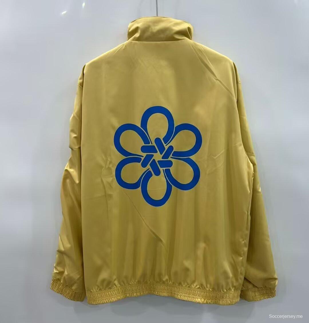 25/26 ريال مدريد ذهبي/أزرق سترة واقية من الرياح بسحاب كامل